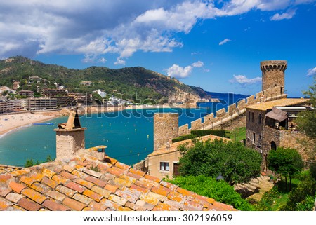 Waterfront and castle of Tossa de Mar. Costa Brava. Spain.