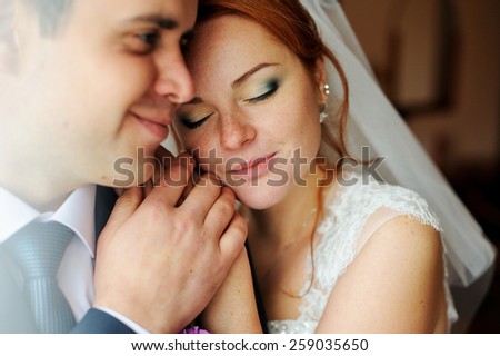 Portrait of the bride and groom close