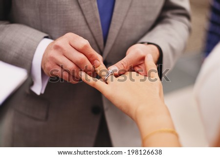 Wearing a diamond wedding ring on the finger
