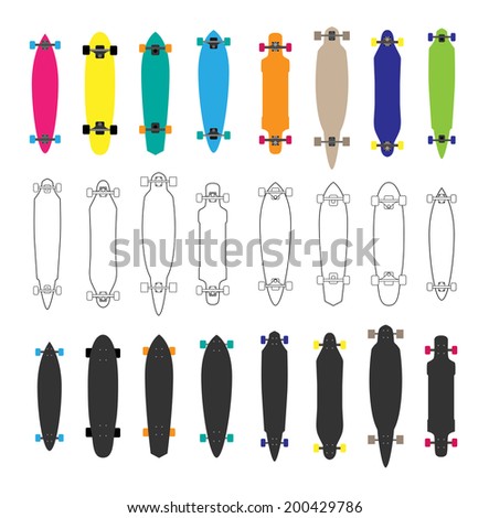 Collection of various shaped skateboards and longboards Vector Collection of various shaped skateboards and longboards Vector