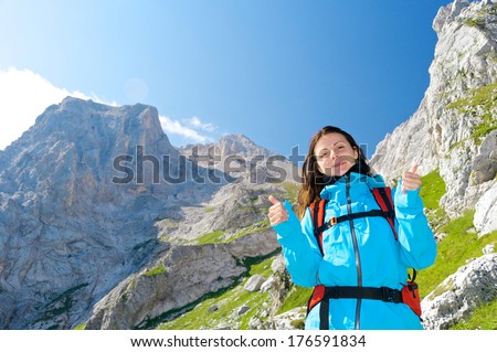 A smiling girl on the mountain trail, Abruzzo, Italy