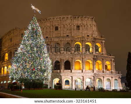 Christmas Tree in Colosseum square, Rome Italy