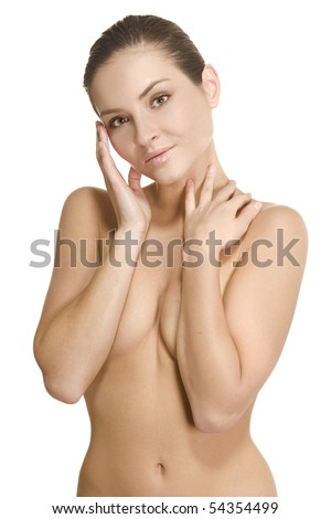 stock photo on white background nude skinny girl cleans the body