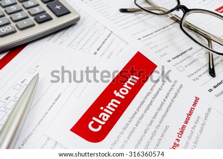 Claim form, paperwork and legal document