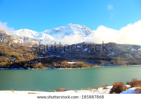 Lake in Pyrenees mountains in spring