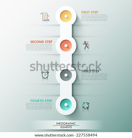 Modern infographics process template with 4 circle buttons icons and text Vector Can be used for web design and workflow layout Modern infographics process template with 4 circle buttons icons and text Vector Can be used for web design and workflow layout