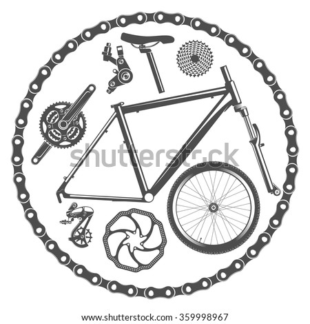 vector illustration bicycle parts in vintage style / bicycle parts isolated on white background