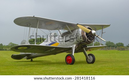 OLD WARDEN, BEDFORDSHIRE, ENGLAND - MAY 24, 2015: Gloster Gladiator outside on airfield
