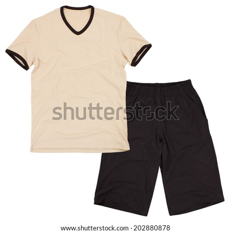 Soccer sportswear shorts and sweet shirt. Isolated on white background.