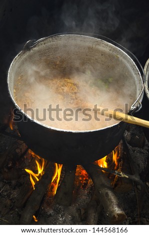 Traditional Romanian food, Cabbage cooked at a fair in a large pot