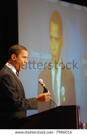 MCLEAN, VA - NOV 30, 2007: Senator Barack Obama speaking at the Democratic National Committee (DNC) meeting on November 30, 2007, in McLean, Virginia.