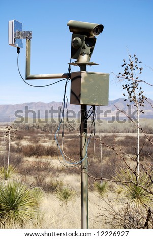 Vertical of surveillance camera in desert