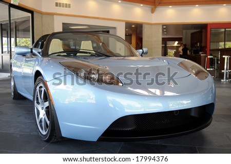 MENLO PARK-JULY 31: Tesla Roadster is the first plug-in electric car in years in production in the US. In July, Tesla Motors opened a showroom in Menlo Park, California, pictured on July 31, 2008.
