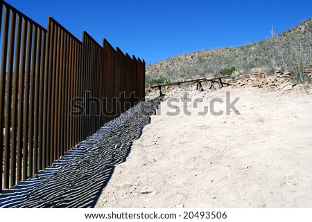 End of border fence between the US and Mexico a few miles west of the border crossing in Sasabe, Arizona