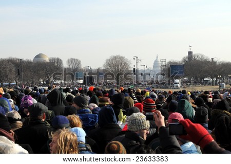 WASHINGTON - JAN 20: Record crowds attend the inauguration of U.S. President Barack Obama on January 20, 2009 in Washington.