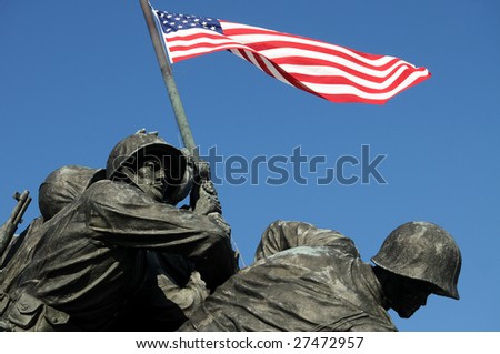 Closeup of Iwo Jima, the United States Marine Corps Memorial, in Arlington, Virginia