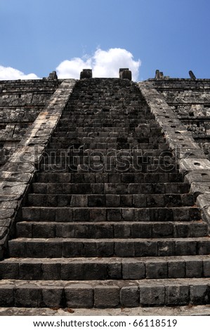 Stairway to heaven - stairway to the top of the Kukulkan pyramid (Castillo) in Chichen Itza, in Mexico