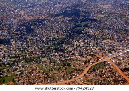 Aerial of the vast slums of Juba, the capital of South Sudan. Can be used to symbolize a poor residential urban neighborhood anywhere in Africa