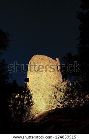 Castle of grimaud at night, Castle of the medieval village of grimaud, department of the Var, France