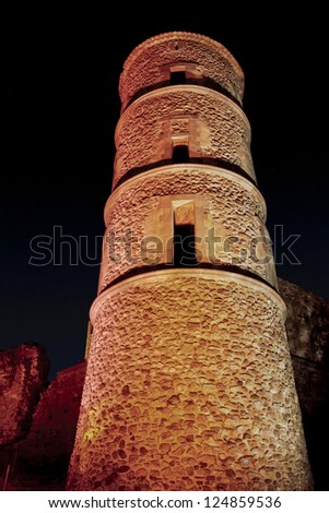 Castle of grimaud at night, Castle of the medieval village of grimaud, department of the Var, France
