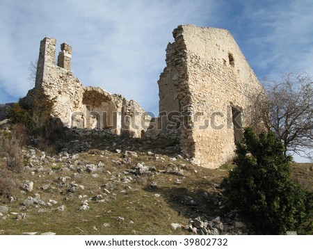 Photographs of the ruins of a given up village, natural reserve of the Verdon, the Alps of high Provence, France