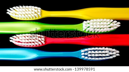 Object style picture of colorful toothbrush that arrange in zigzag pattern