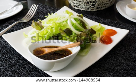 Picture of fresh vegetable salad and dressing in Japanese style