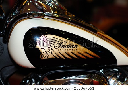 BANGKOK, THAILAND - January 30: Details of the Indian Chief Vintage 2015 on display during the 7th Bangkok Motorbike Festival on January 30, 2015 at Central World in Bangkok, Thailand.