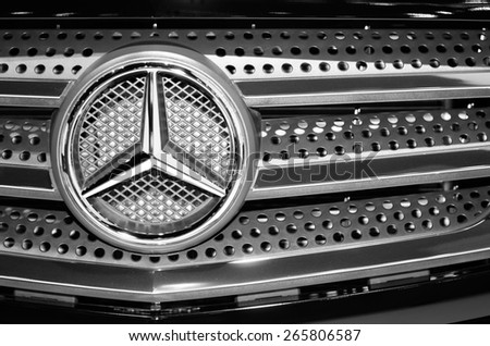 NONTHABURI, THAILAND - March 25: Details of a Mercedes-Benz car (in monochrome) on display during The 36th Bangkok International Motor Show on March 25, 2015 in Nonthaburi, Thailand.
