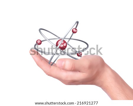 Hands holding molecule symbol on white background Hands holding molecule symbol on white background