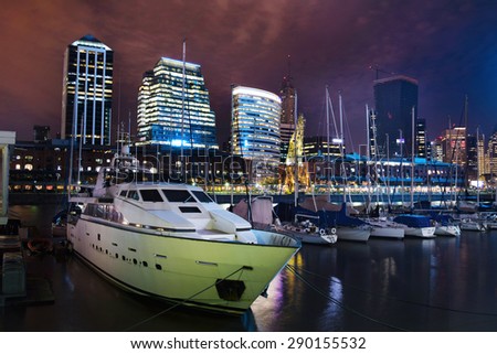 Buenos Aires - June 22, 2015: Night view of Puerto Madero, Argentina on June 22, 2015.