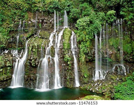 Famous waterfall on Reunion island in sunny day after rain
