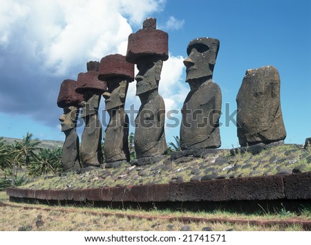 Moais of Ahu Akivi inland Ahu on the UNESCO World Heritage of Easter Island Chile