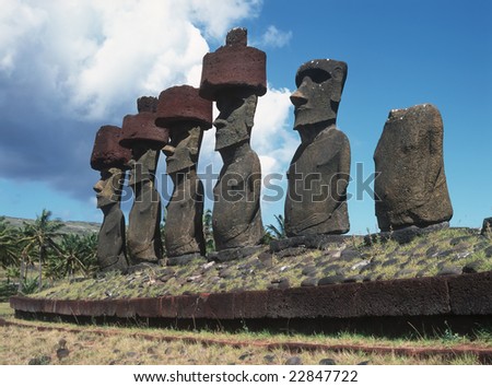 Moais of Ahu Akivi inland Ahu on the UNESCO World Heritage of Easter Island,Chile