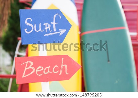 Surf Sign and Beach Sign for summer time
