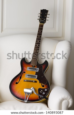 Vintage traditional semi-hollow electric guitar with f-holes. Electric Guitar.