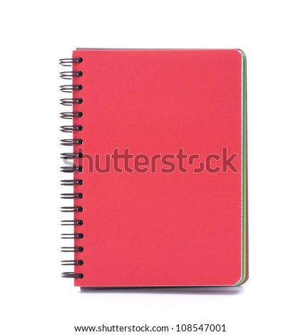 Red notebook isolated on white background cutout Red notebook isolated on white background cutout