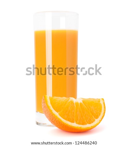 Juice glass and orange fruit isolated on white background cutout