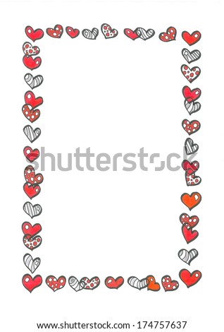 Black,white and red hearts frame