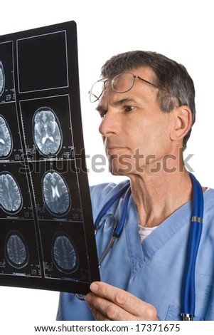 mri brain scan. reviewing a MRI brain scan