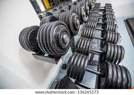 A rack of dumbbells weights