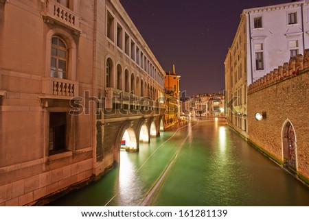 The Soul of Venice Long exposure by Night. Blurred motion of boats due to waves.