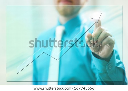 Man in Suit Pointing Tip of Virtual Screen Arrow