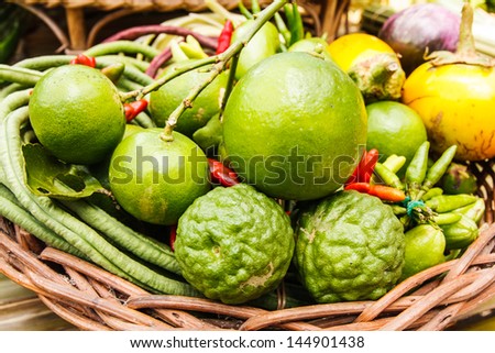 fresh fruits and vegetables mix in basket