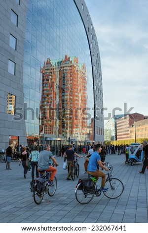 ROTTERDAM, THE NETHERLANDS - OCTOBER 21, 2014: Side face of the new Market Hall, located in the Blaak district. October 21, 2014, Rotterdam, The Netherlands.