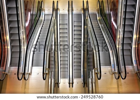 ROTTERDAM, THE NETHERLANDS - OCTOBER 21, 2014: Escalators in the new Market Hall, located in the Blaak district. October 21, 2014, Rotterdam, The Netherlands