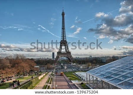 Paris. Beautiful view of Eiffel Tower in winter. La Tour Eiffel.