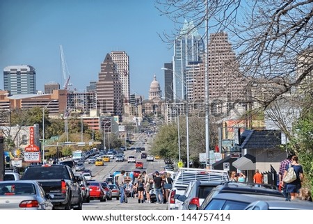 AUSTIN, TX - MAR 14: Traffic in city streets, March 14, 2008 in Austin. The city has congested traffic and is promoting carpooling and vanpooling.