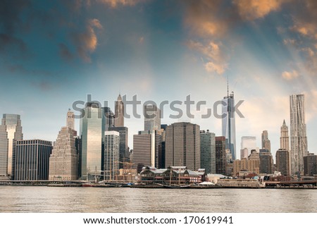 Panoramic view of Manhattan from East River - New York City.