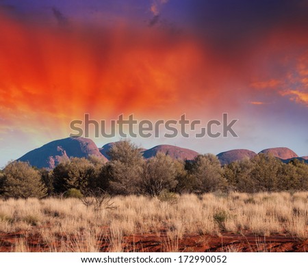 Northern Territory, Australia. Shapes of outback mountains and arid desert.